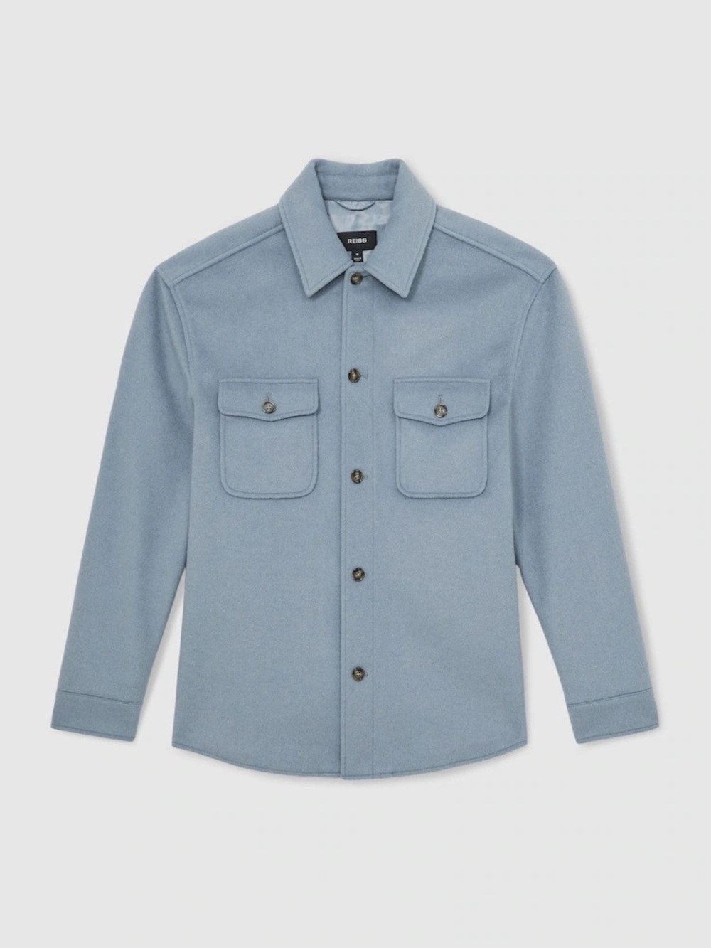 $560 Reiss Soft Blue Liam Wool-Blend Twin-Pocket Overshirt Small